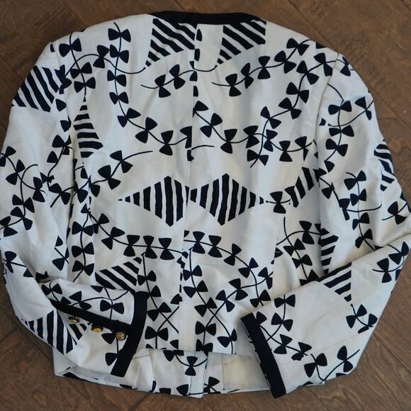 Louis Feraud Printed Collarless Button Sleeve Linen Blend Blazer‎ Womens Size 12 - Picture 3 of 6